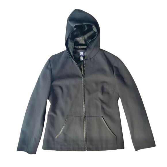 Vintage GAP Black Hooded Satin Lined Tailored Jacket Blazer M - Picture 4 of 11